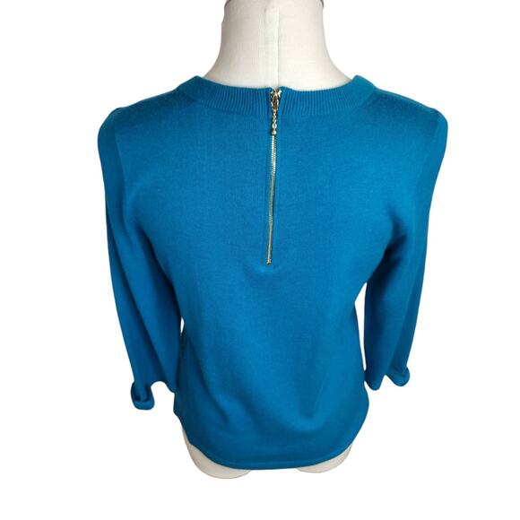 Kate Spade Arianna Sweater Womens Size Large Teal Wool Cashmere Blend 3/4 Sleeve - Picture 5 of 10